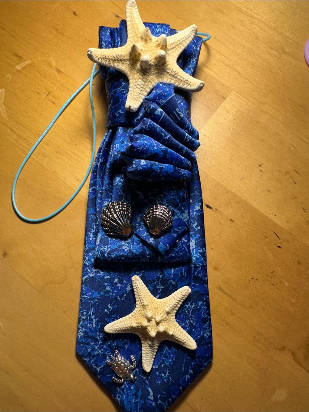 Blue Necklace Tie with Seashell Accents